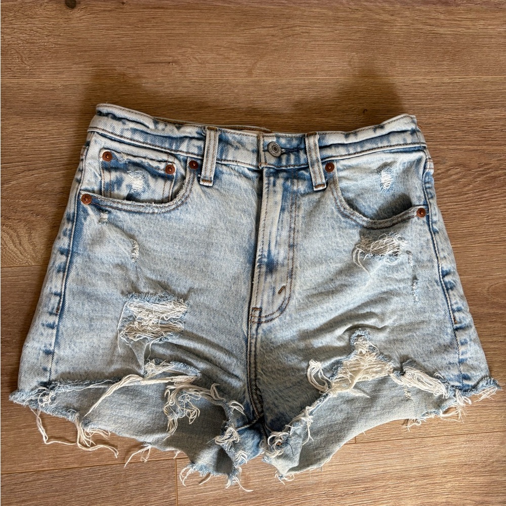 Abercrombie & Fitch Light Wash Distressed Denim Shorts